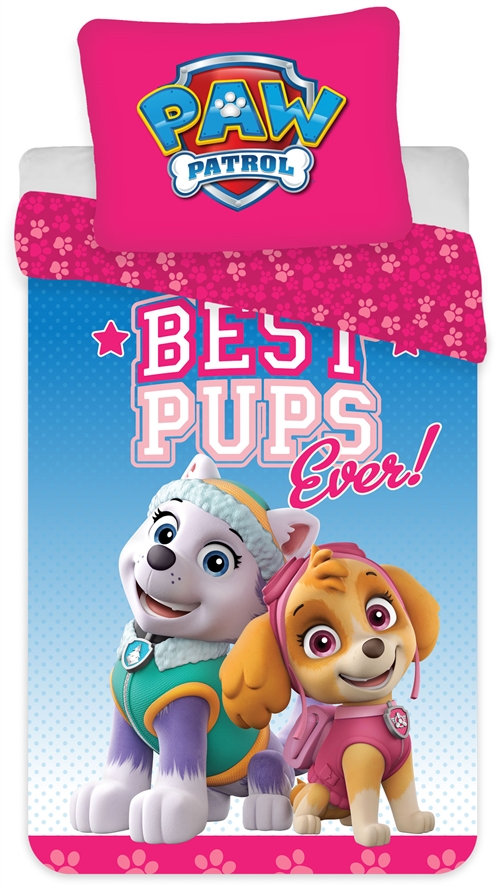 Se Lyserødt Sengetøj 140x200 cm - Paw Patrol sengesæt med Everest og Skye - Vendbart design - 100% bomuld hos Shopdyner.dk